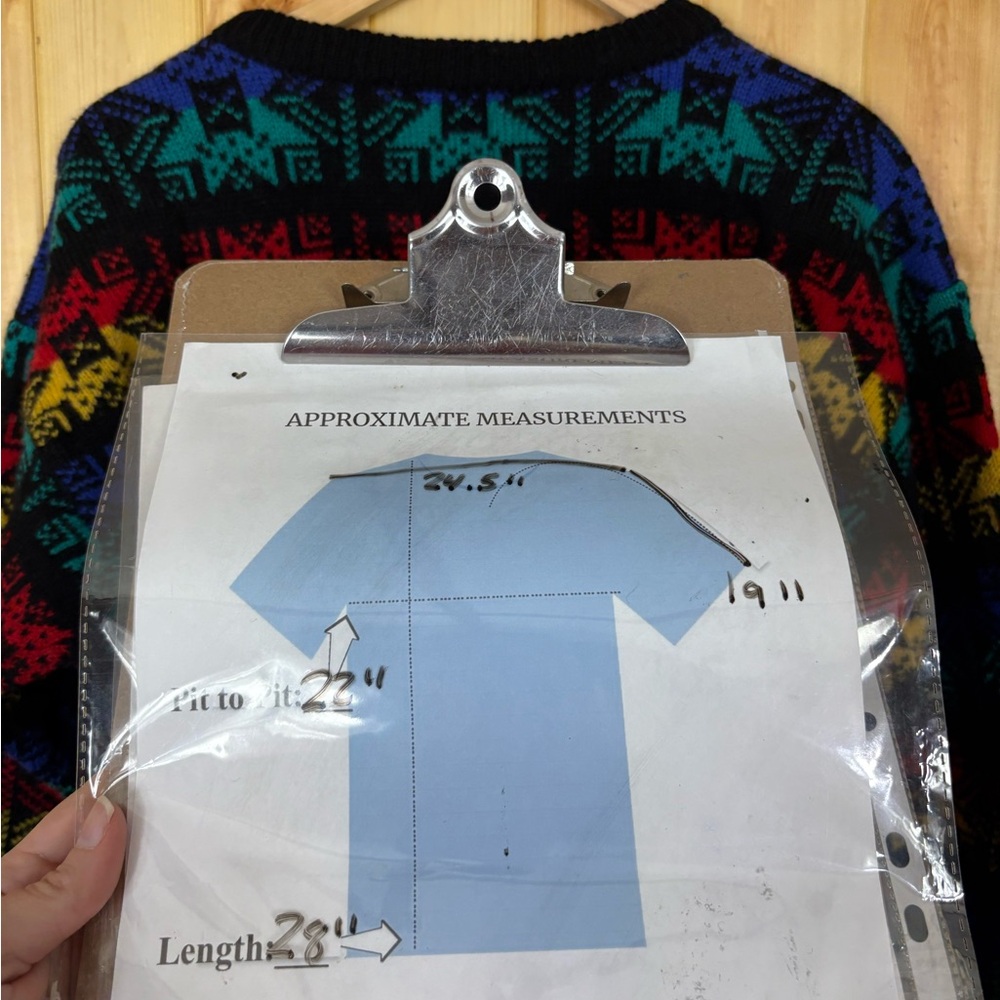 Vintage Cambridge Dry Goods Shetland Wool Black Rainbow Star Snowflake Sweater M - Picture 12 of 16